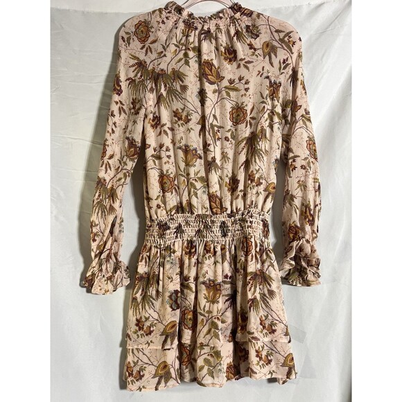 Paige Women’s Dress S Old Rose Covert Green Floral Silk V-Neck Long Sleeve Mini - Picture 8 of 11